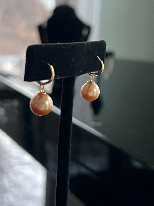 14K small yellow gold loop earring with golden south sea pearl = Because you deserve Rare Beauty