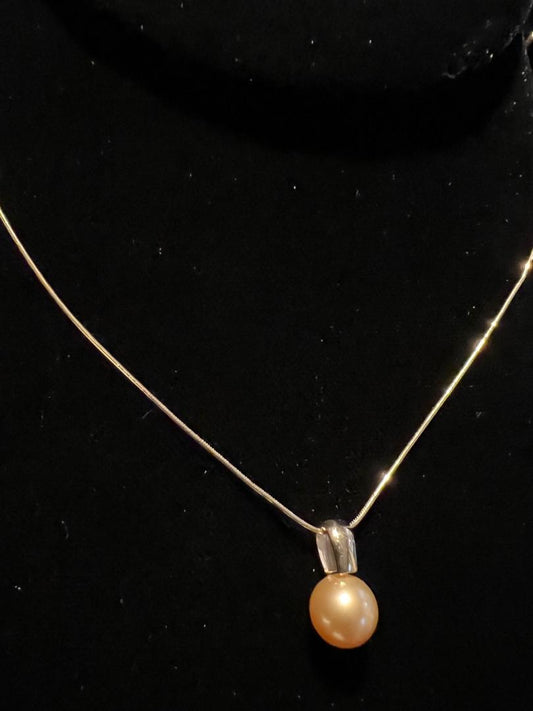 14K warm yellow gold necklace with gold south sea pearl = Golden Harmony
