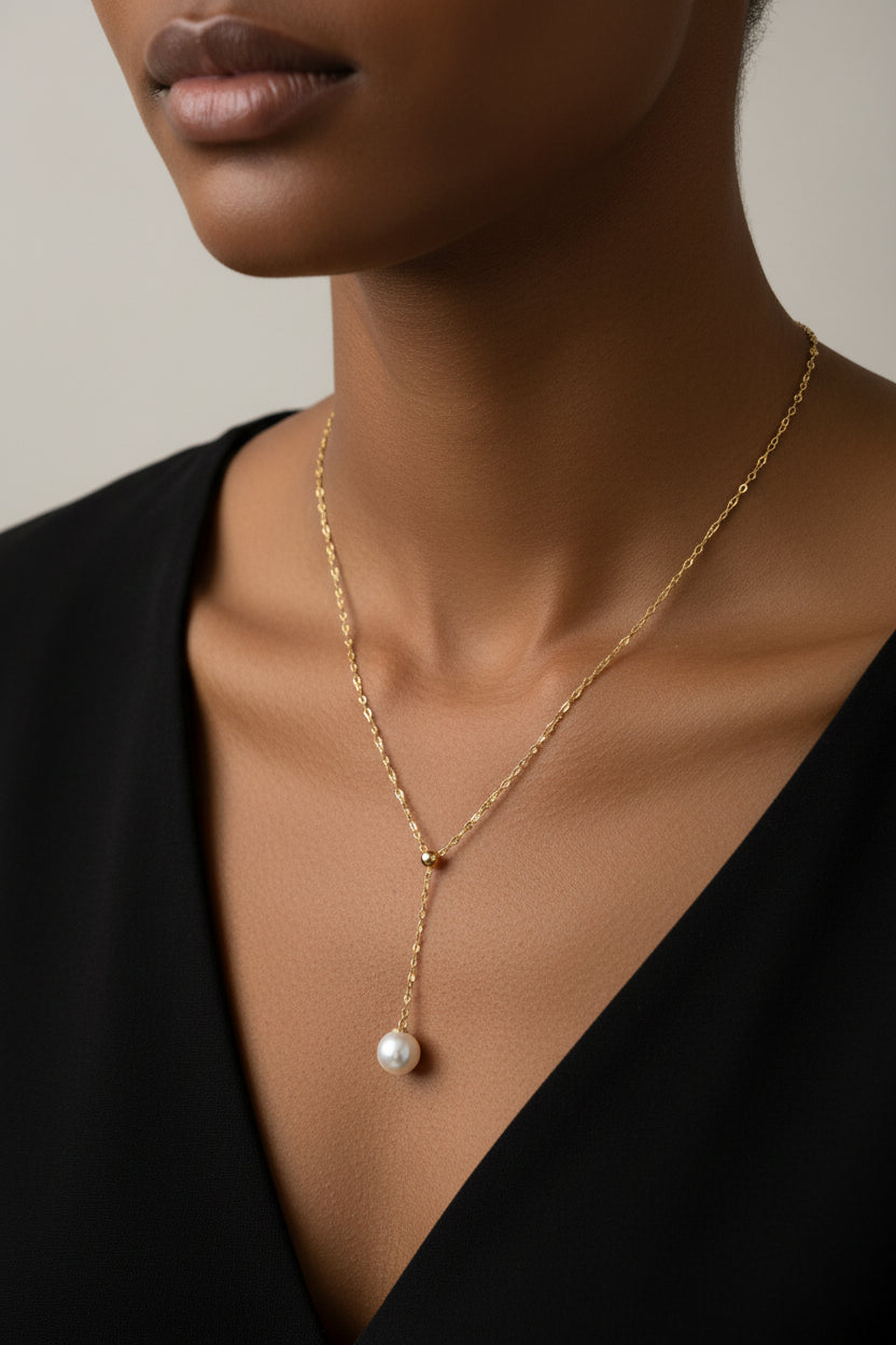 18K yellow gold necklace with Japanese cultured Akoya pearl = Timeless Elegance Meets Japanese Perfection
