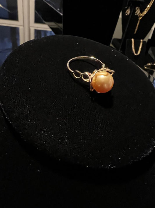 14K yellow gold with Golden South Sea pear ring = Golden Radiance, Captured Forever